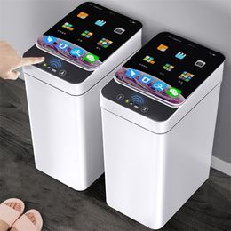 12L Smart Sensor Trash Can Intelligent Waste Bin afval Dustbin Kitchen USB Charging Touch Touch Darbage Bucket 220813