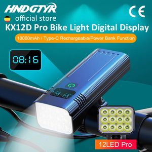 12LED Krachtige 5000Lm Bike Light OLED Display Oplaadbare aluminium koplamp voor fietslamp 10000mAh Power Bank MTB Accessoire 240509