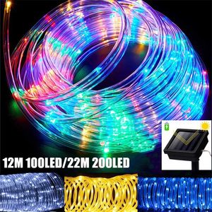 12M 22M LED Solaire Corde Bande Lumières Tube Corde Guirlande Fée Cordes D'éclairage pour Extérieur Intérieur Jardin De Noël Décor 211109