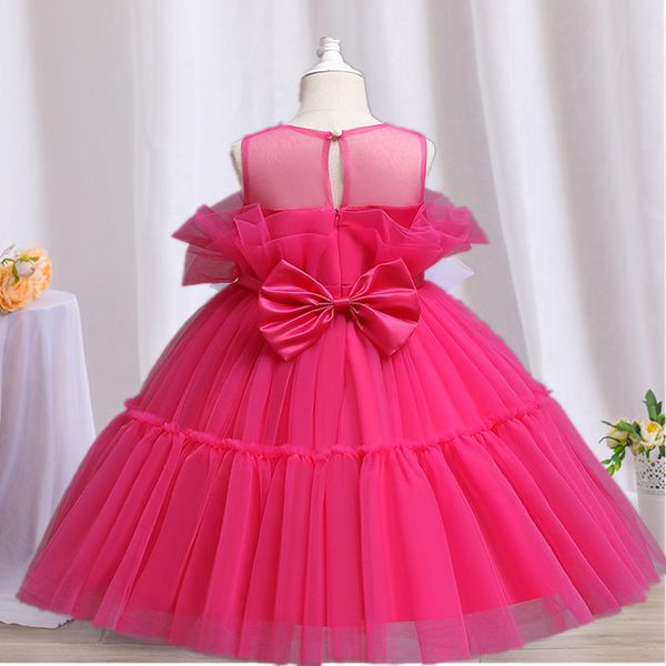 12 M Bébé Fille Arc Princesse Robe Enfants Rose Rouge Nouvel An Noël Tutu Robe Fleur Fille Robes pour la Fête De Mariage Birhtday Tissu