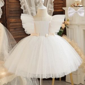 12m bébé baptême blanc robe fille manche à volants anniversaire princesse tutu tutu fleur fille de mariage robe de fête 1er tissu de communion 240425