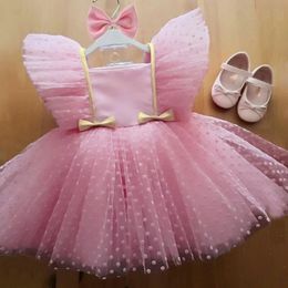 12m Baby White BaptismDress Girl Rule Sleeve verjaardag Princess Tutu -jurk voor 15y Girls Dress Wedding Flower 240329
