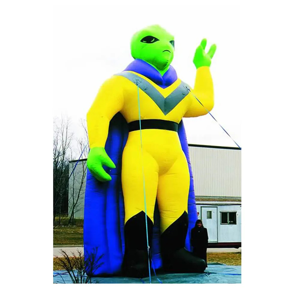 12mH (40ft) with blower Custom Giant Inflatable Alien Balloons With Purple Cape Halloween Party Decoration UFO Alien Cartoon