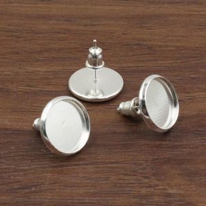 Boucles d'oreilles en argent en cuivre de 12 mm 10 mm 8 mm Base d'anneau de cabochon vide Cabille pour anneau de bricolage 100pcs Lot K05122 309Q