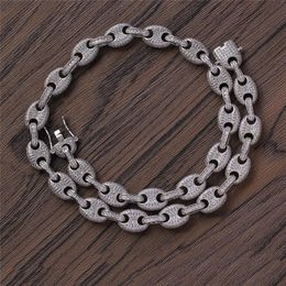 Collier en pierre CZ plaqué or pour hommes, 12mm, 16-20 pouces, chaîne en grains de café, Bracelet de rappeur, bijoux de rue, cadeau 2071