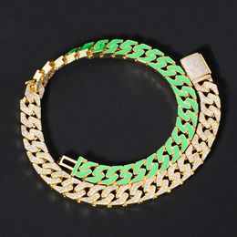 12MM 16inch -22inch 18K Jaune Blanc Plaqué Or Micro Réglage Bling CZ Lumineux Chaîne Cubaine Collier Punk Hiphop Rappeur Bijoux pour Hommes Femmes