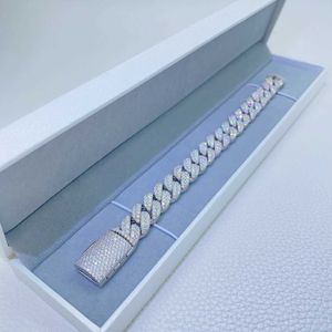 12 mm 2 rijen micro verharde D VVS Lab Diamond Link Chain Iced Out Sier Moissanite Cubaanse armband