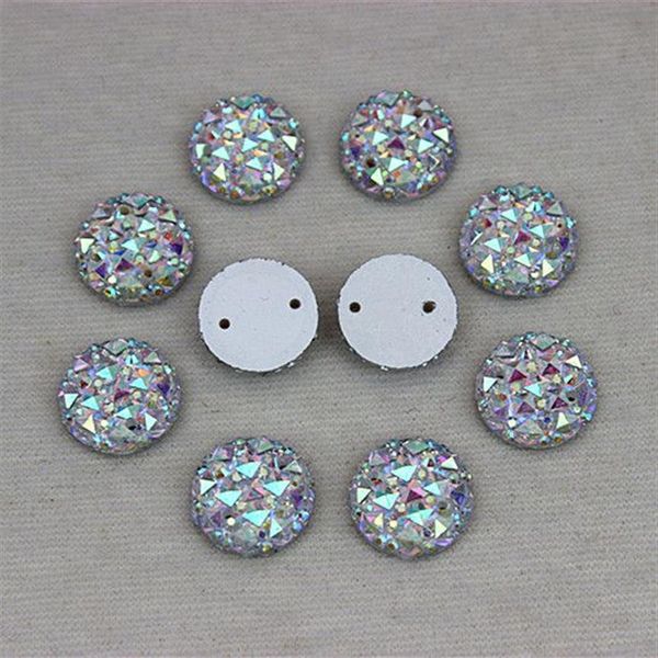 12mm 300 pièces cristal AB acrylique dos plat rond forme de cercle acrylique strass coudre sur 2 trous 2696