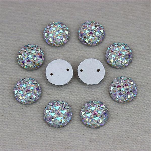 12mm 300 pièces cristal AB acrylique dos plat rond forme de cercle acrylique strass coudre sur 2 trous 1961