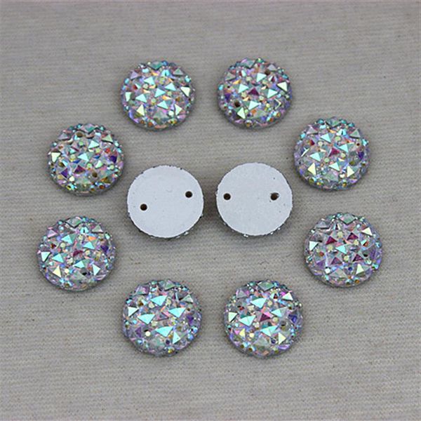 12mm 300 pièces cristal AB acrylique dos plat rond cercle forme acrylique strass coudre sur 2 trous273x