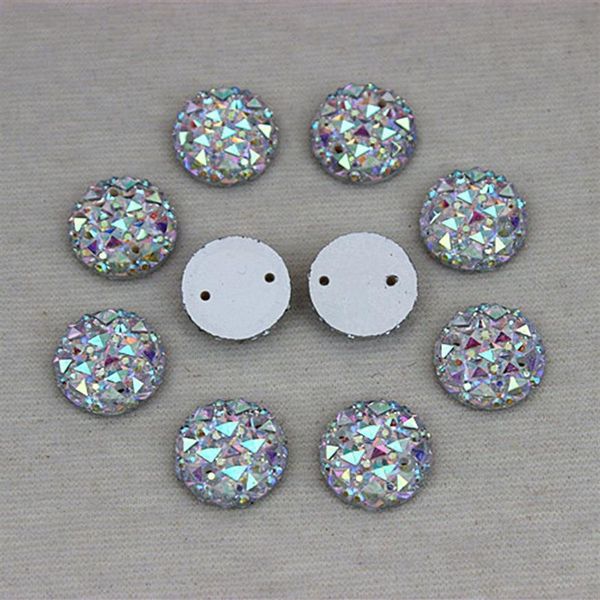 12mm 300 pièces cristal AB acrylique dos plat rond forme de cercle acrylique strass coudre sur 2 trous 178b