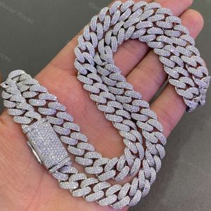 12 mm 3rows VVS Moissanite bezaaid Miami Cuban Link Chain 925 Sterling Silver Iced Out
