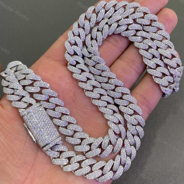 12 mm 3rows VVS Moisanite Classed Miami Cuban Link chaîne 925 STERLING Silver Moissanite Iced Out Cuban Chain277a