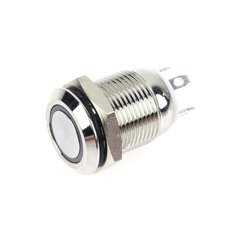 12mm 3V Vermelho/Azul LED Interruptores de botão de pressão de metal Aço inoxidável Botão de pressão à prova d'água Interruptor momentâneo Tipo de reinicialização Bloqueio