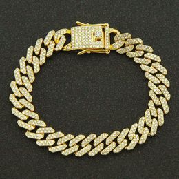 12 mm 7 8 9inch Hip Hop Gold Silver Rosegold Iced Out Miami Cuban Link Chain armbanden3520