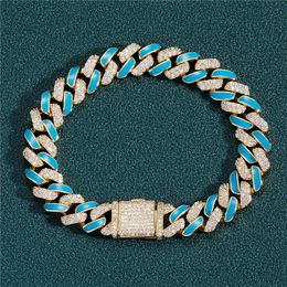 12mm 7/8 pouces hommes femmes Bling Bracelet plaqué or Micro réglage CZ bleu Bracelet chaînes pour hommes femmes bijoux cadeau