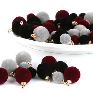 Boutons circulaires percés en tissu floqué 12mm 8mm, perles noires/gris/bordeaux adaptées aux sacs à vêtements, décoration artisanale, 10 pièces/lot