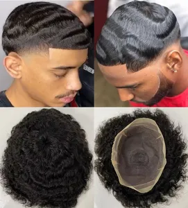 12 mm Afro golf menselijk haarstukken 8x10 volle kanten toupee voor zwarte mannen zwarte kleur Braziliaanse maagdelijke Hairpieces Afrikaanse Amerikaan