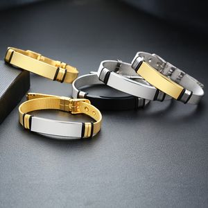 Bracelets d'identification noirs pour hommes, 12mm, réglables et gravables, en acier inoxydable, bracelet de montre en maille pour garçon, cadeau d'amour pour fils