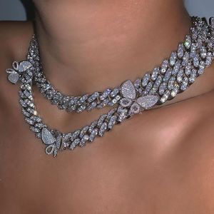 Collar de mariposa de 12mm, cadena de mariposa, collar de eslabón cubano para mujer, joyería ostentosa de mariposa de Hip Hop 2020
