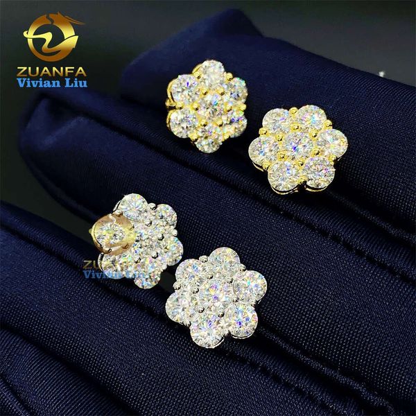 Pendientes de flores de 12 mm Joyas de moda Precio al por mayor de 18 km enchapado 925 STERLING STERLING VVS VVS MOISSANITE Diamond Stu