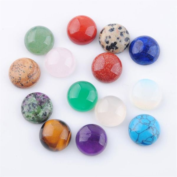 12mm Gemstone Flat Back Cabochon CAB Fit Round Cameo Stud Boucles d'oreilles Bijoux Owyhee Picture Aventurine Lapis Lazuli Vert Agate Ameth300K