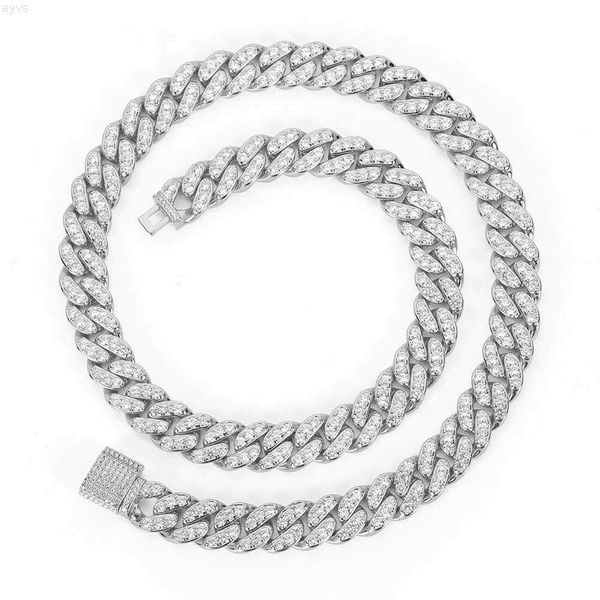 Collar de Eslabón cubano helado de Hip Hop de 12mm para mujer, cadena cubana de moissanita brillante con Micro pavé, Plata de Ley 925