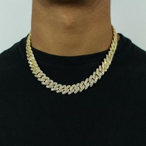 Collier chaîne à maillons cubains glacés de 12mm, bracelet plaqué or blanc 14 carats, 2 rangées de diamants en zircone cubique, bijoux 16 à 24 pouces, 299g