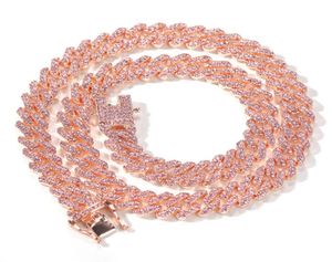 12 mm Iced Out Miami Cuban Link Chain Mens Gold Chains Pink ketting Bracelet Fashion Hip Hop Jewelry6829885