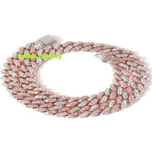 Collier ras du cou cubain rose glacé de 12 mm, lien cubain en argent et or rose avec diamants roses blancs, bijoux en zircone cubique 7 pouces 24 pouces28056085800