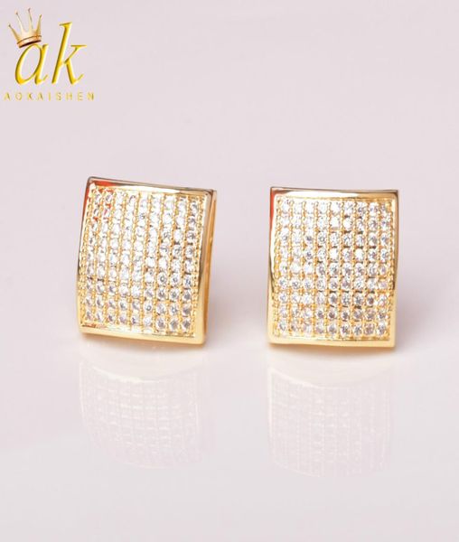 Boucle d'oreille Icedout 12 mm pour hommes Square SPRIM SPIRAL PLIG BURD Back Hip Hop Jewelry Gold Cound Material Copper CZ Stone8415526