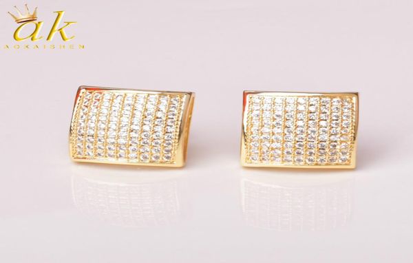 Boucle d'oreille Icedout 12 mm pour hommes Square Spart Spiral Ear Pring Vis Back Hip Hop Bijoux Gold Matière couleur Copper CZ Stone2759307