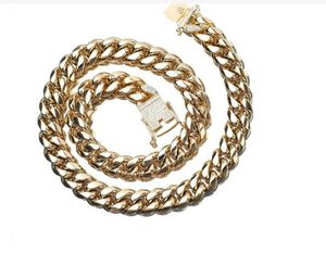 Chaîne Hip Hop Rock pour hommes de 12mm, chaîne cubaine plaquée 18k, collier en acier inoxydable avec diamant blanc, 20'
