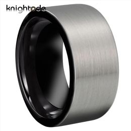 12mm hommes anneaux de pouce couleur noire bande de mariage en carbure de tungstène bijoux de couple argenté plat brossé confort ajustement taille 715 240322