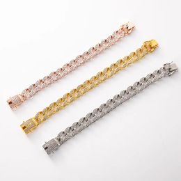 Bracelets de chaîne de liaison cubaine de 12 mm Miami Iced Out Bling Water Diamond Mens Rhinestone Hip Hop Jewelry Rose Gold Silver Women Fashion LL