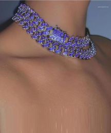12 mm Miami Cuban Link Chain Choker Micro Pave Purple Blue CZ Hip Hop Women Collier 16quot 18quot6750680