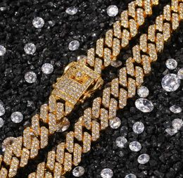 Braccialetti con collana a catena a maglia cubana Miami da 12 mm impostati per catene da uomo in argento dorato con diamanti ghiacciati Hip Hop Bling4852303