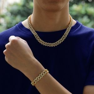 Conjunto de pulseiras de colar de corrente de elo cubano Miami de 12 mm para homens, hip hop, diamante, ouro, prata, correntes de rapper, joias femininas