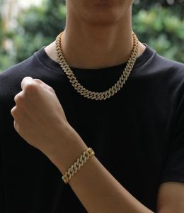 Bracelets de collier de chaîne de liaison cubaine de 12 mm Miami Sigle pour hommes Bling Hip Hop Iced Out Diamond Gold Silver Rapper chaînes Femmes Luxury 2270963