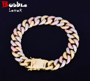 Bracelet chaîne cubaine en Zircon de couleurs mélangées, 12MM, matériau en cuivre, mode Hip Hop Rock Street, breloques, bijoux 4516355
