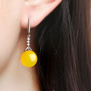 Boucles d'oreilles pendantes en pierre naturelle de 12 mm pour femmes, boucles d'oreilles de luxe en agate et zircone cubique, pendentif rond en cuivre à la mode, cadeaux pour filles