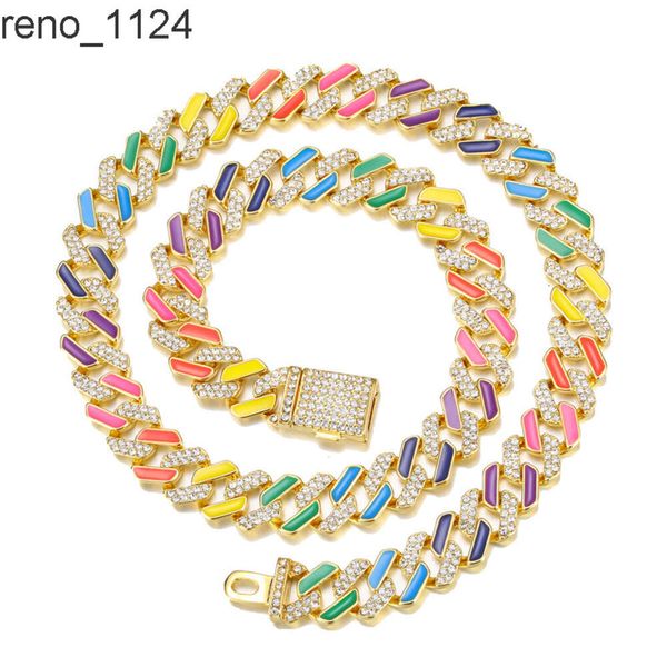 Collier ras du cou en émail coloré néon de 12mm, hip hop glacé, chaîne à maillons cubains Miami pour femmes, Bracelet arc-en-ciel, bijoux