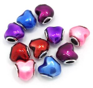 12mm nouvelle forme de coeur mélange couleurs perles en alliage goutte à goutte d'huile fit bracelet à breloques européennes breloques bricolage 50 pcs/lot