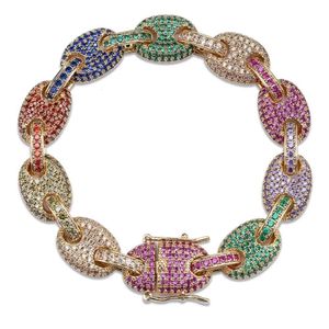 12mm arc-en-ciel personnalisé lien cubain bracelet glacé hommes hip hop bijoux cuivre matériel or argent couleur chaîne bracelet J190703