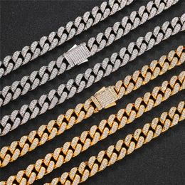 12 MM Printemps Boucle Double Rangée Plein Diamant Cubain Chaîne À La Mode Marque Hommes Collier Bijoux Cadeau