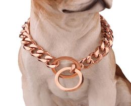 12 mm en acier inoxydable or rose Pet Dog Chain Cuban Pet Dog Chain Teddy Schnauzer Law Fight Pet Collar accessoires8725225