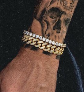 12mm d'épaisseur lourd CZ Hip hop bijoux Miami chaîne à maillons cubains Bracelet de Tennis or argent rose or Colors3592686