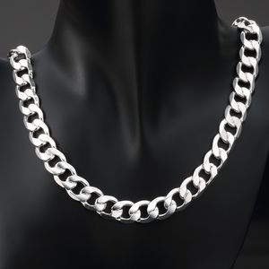 12mm Dikke Solid Curb Chain Ketting Heren 18K White Gold Filled Classic Fashion Sieraden Gift 60cm