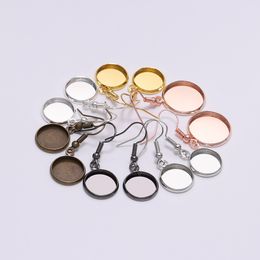 Bandeja de 12MM con bisel, cabujón, pendiente de piedra, gancho, ajuste en blanco, colgante redondo, Base de oreja, accesorios para fabricación de joyas con camafeo de cristal DIY