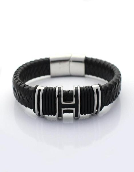 Bracelet en cuir véritable rétro de 12 mm de large pour hommes bracelets de perles H en acier inoxydable avec aimant CLASP9227661